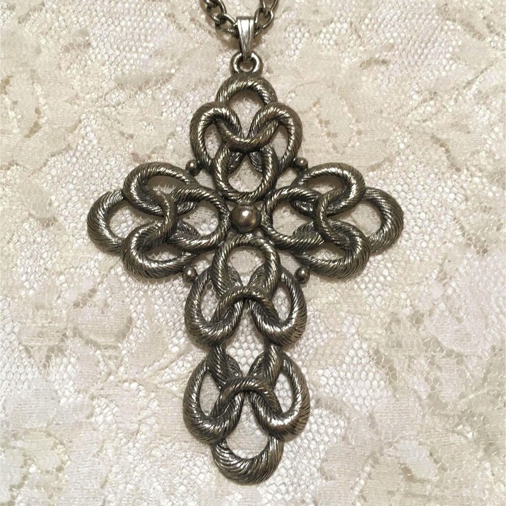 Vintage Mid Century Ornate Cross Pendant Necklace by Sarah Coventry, Statement